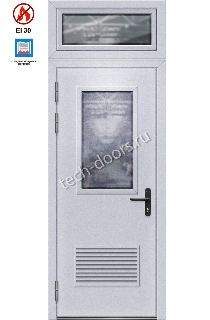 Дверь однопольная противопожарная с фрамугой 880x2050 ei-30